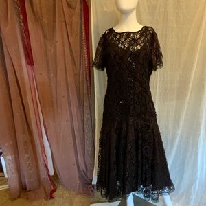 Gorgeous Black Lace and Sequin Gown Vintage 80s